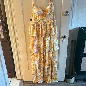 Fashion Nova Yellow Floral Maxi Dress